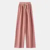 Pantalones de Pierna Ancha de Lana Fina para Mujer para Primavera y Otoño, Pantalones Versátiles de Cintura Alta con Caída, Pantalones de Trabajo Simples y Elegantes al por Mayor