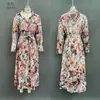 Vestido de manga larga con estampado digital, estación independiente de comercio exterior europeo y americano, con cuello y cinturón de corbata para mujer, vestido largo transfronterizo de Amazon