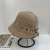 Sombrero de pescador de punto a cuadros estilo coreano, largo al frente y corto atrás, con amarre, para mujer, versátil para primavera y verano, sombrero para protección solar al aire libre