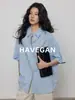 Camisa de Trabalho Preguiçosa de Manga Curta Solta Havegan/Verão para Mulheres 2026 Novo Estilo Old Money Top Casual