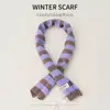 Bufanda Pequeña Rayada Cruzada de Mezcla de Lana Otoño e Invierno Cálido Tejida de Lana Calentador de Cuello Pequeño para Mujer Estilo Coreano Ambiente Atuendo