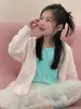Suéter Infantil 2026 Estilo Outono Versão Coreana para Meninas Cor Sólida Jaqueta Cardigan de Tricô Cardigan Rosa Versátil para Crianças