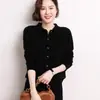 Cardigã de tricô de cashmere liso para mulheres, blusa base afina a silhueta, suéter de estilo suave, elegante casaco para o dia a dia