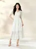Vestido bordado azul claro francés Nanyou para mujer 2026 Verano con borlas, atado a la cintura, encaje, patchwork, vestido de vacaciones