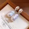 Pendientes de botón con colgante de perla de guisante ovalada de aguja de plata Pendientes de botón Estilo retro francés Joyería para orejas de moda simple de lujo ligero