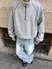 Sudadera Retro Americana con Media Cremallera para Hombre Otoño Gama Alta Pesada Rígida Pulóver Corte Limpio Cuello Alto Chaqueta