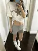 Shorts Grises de Cintura Baja Estilo Americano Picante para Deporte, Ropa Casual de Verano para Mujeres Menudas, Hot Pants de Línea A que Resaltan las Caderas, Pantalones Rectos