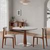 Mesa de Jantar Redonda de Pedra Travertino, Estilo Luxo Leve para Uso Doméstico, Mesa Redonda para Apartamento Pequeno, Mesa de Jantar Retrô Simples na Cor Nogueira para Apartamentos Pequenos