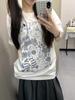 Roupas Adoráveis Camiseta de Algodão de Manga Curta Feminina Simples Versátil Durável Estampada Camiseta de Meia-manga