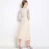 Vestido de Encaje Francés Calado Patchwork Plisado Falso de Dos Piezas con Hebilla Metálica en la Cintura Adelgazante de Longitud Media con Cinturón