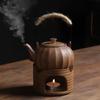 Tetera Hirviendo de Cerámica Cruda Estufa Envuelta Tetera Hirviendo con Vela de Fuego y Vela Juego de Té Cálido Simple Tetera para Exterior