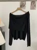 Conjunto de Dos Piezas de Punto Omalai para Mujer en Primavera 6914, Suéter Holgado de Manga Larga, Color Sólido, Cuello Redondo con Chal
