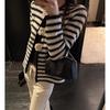 Suéter estilo Chanel de Camelia para Mujer, Cárdigan de Crochet a Rayas para Primavera y Otoño, Top Clásico con Bloques de Color a Rayas en Blanco y Negro, Moderno