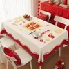 Mantel festivo, lavable, impermeable, a prueba de aceite, pony de dibujos animados, decoración de ambiente rojo de Año Nuevo, mantel rectangular para mesa de centro