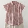 Camisa Casual de Algodón y Lino Lista para Usar de Lunares Suave Transpirable Delgada de Manga Corta con Bolsillo Plisado de Pecho Sencillo