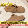 Meias Pantufas Femininas Estilo Francês com Bainha de Laço Roupa Externa Verão 2025 Novo Estilo Slip-on Plataforma Elevada Pantufas Buccan