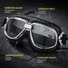 Gafas de Karting, Gafas Retro, Gafas de Motocicleta Harley, Gafas a Prueba de Viento, T11 Cuero Negro Marco Plateado