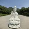 Escultura Personalizada em Pedra de Estátuas de Buda em Mármore Branco: Buda da Medicina de Três Faces, Bodhisattva Guanyin, Bodhisattva Manjushri e Deus da Riqueza dos Nove Caminhos para Exposição ao Ar Livre