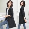 Traje de Leche de Papaya Cortavientos de Primavera Nuevo Estilo Coreano Rayado Suelto Algodón Lino Ajustado Largo Medio Chaqueta de Traje