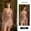 Elegante Camisón Francés Sedoso con Espalda Descubierta, Copas Integradas y Tirantes Fruncidos, Bata de Malla, Conjunto de Ropa de Casa para Mujer 3170