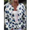 Suéter Feminino Novo Outono e Inverno 2024 Elemento Animal Suéter Floral Cardigan Jaqueta Gola Redonda Top