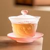Tazón de té de tres tapas de gato de caqui esmerilado de fábrica, tetera de vidrio individual, tazón de té para damas de alto valor de color con tapa
