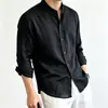 Camisa de Lino Tencel Transfronteriza 2026 para Hombre, Estilo Old Money de Otoño, Camisa para Hombre de Cuello Chino Nuevo Sofisticado de Mediana Edad