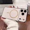 Funda para Teléfono Móvil Galvanizada Mate Adecuada para Iphone17 con Ventana Grande y Círculo Delgado Succión Magnética Apple 16 Cubierta Protectora Integral Anti-Caídas
