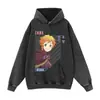 Sudadera con capucha, lavada y desgastada, estilo vintage americano, corte holgado, algodón de peso pesado, unisex