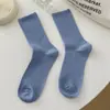 Meias Verticais Cor Creme Estilo Japonês Femininas Ins Moda Malha Dupla Algodão Penteado Versátil Meias Médias Branco Leite Meias Empilhadas