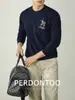 [Nuevo Estilo Noble Old Money] Ropa de Punto Calefactora y con Bloqueo de Temperatura de Lana Modal Lavable a Máquina para Hombre, Ropa de Punto Bordada de Lujo de Moda