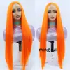 Peruca Europeia e Americana Transfronteiriça Laranja de Fibra Sintética com Renda Frontal para Mulheres com Cabelo Longo Liso e Touca de Renda Frontal