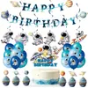 Nuevo banner de Amazon con tema espacial para fiesta de cumpleaños infantil, cohete, topper para pastel del primer cumpleaños del bebé