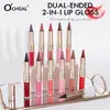 Brillo de labios O'CHEAL 2 en 1 de doble extremo transfronterizo, voluminizador, de larga duración, altamente pigmentado, impermeable, no pegajoso y acabado mate
