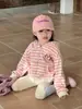 Ropa Infantil Estilo Coreano Nueva Otoño 2026: Sudadera con capucha de rayas y orejas de conejo para niña, chaqueta con cremallera y leggings