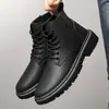 Sapatos masculinos forrados para o inverno, botas Martin retrô estilo britânico, botas de trabalho masculinas antiderrapantes de sola grossa, sapatos de trabalho de cano alto