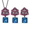 Otoño e Invierno Nuevo Joyería Huabi Base de Cobre Chapado en Oro Espinela Azul Simulada Oro Negro Conjunto Retro de Camelia 10*10