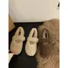 Sapatos femininos estilo Mary Jane, de sola reta e versáteis, forrados com pele, adequados para uso externo, nova coleção outono/inverno 2024, sapatos de algodão com forro de fleece, sapatos simples