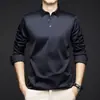 Camisa Polo de Seda para Hombre, Estilo Primavera y Otoño, Negocios para mediana edad, Sin costuras, Anti-arrugas, Camiseta de manga larga bordada, Ropa de Lujo para Papá
