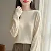 Nova Camisa Base de Tricô Fino de Lã para Primavera e Outono 2026 para Mulheres, Peça de Primeira Linha, Gola Redonda, Manga Longa, Top Interno Versátil