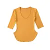 Top de Manga Media Ajustado Estilo Dibujo Animado, Nueva Camiseta Ligera Adelgazante con Cuello en U Grande para Primavera/Verano