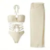 2026 Nuevo Sexy Bikini de Perlas con Cuello Halter para Mujer Falda Larga Transparente para Cubrir Imperfecciones Adelgazante Ropa de Baño de Dos Piezas para Vacaciones en la Playa