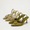 Sandalias de Tacón Alto Puntiagudas de Terciopelo Verde, de Moda y Lujosas, con Hebilla Ovalada y Correa Trasera, Tacones Altos para Mujer, Nuevas Llegadas de Primavera