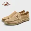 Sapatos Masculinos Gongyang Novo Verão Vazado Respirável Malha Sapatos Casuais Leves Solado Macio Couro Genuíno Slip-On Sapatos Masculinos de Couro