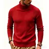 Suéter Masculino 2026 Outono/Inverno Novo Europeu e Americano Gola Alta Cor Sólida Listrado Slim Fit Tricô Suéter Quente Camada de Base