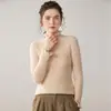 Suéter de Caxemira Novo de Outono com Gola Meia-Alta Feminino com Gola de Babado Camada Interna Renda de Lã Borda de Cogumelo Malha Básica