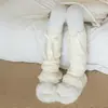 Botas e Meias de Algodão para Meninas, Meias Grossas Quentes de Pelúcia Outono e Inverno com Laços, Meias Fofas de Cano Alto de Pelúcia para Meninas Coreanas