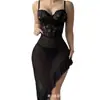 Comercio Exterior Transfronterizo Europeo y Americano Talla Grande Lencería Sexy Nueva Sexy Malla de Encaje Transparente Falda con Liguero Falda Larga para Mujer