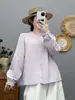 Camisa longa de algodão puro estilo artístico para mulheres, gaze de camada dupla, amigável à pele, top cardigã respirável, roupas artísticas femininas