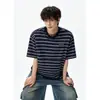 Camiseta masculina listrada de manga curta estilo retrô americano, moda jovem de verão da alta rua americana marca de moda camisa de marinheiro de meia-manga